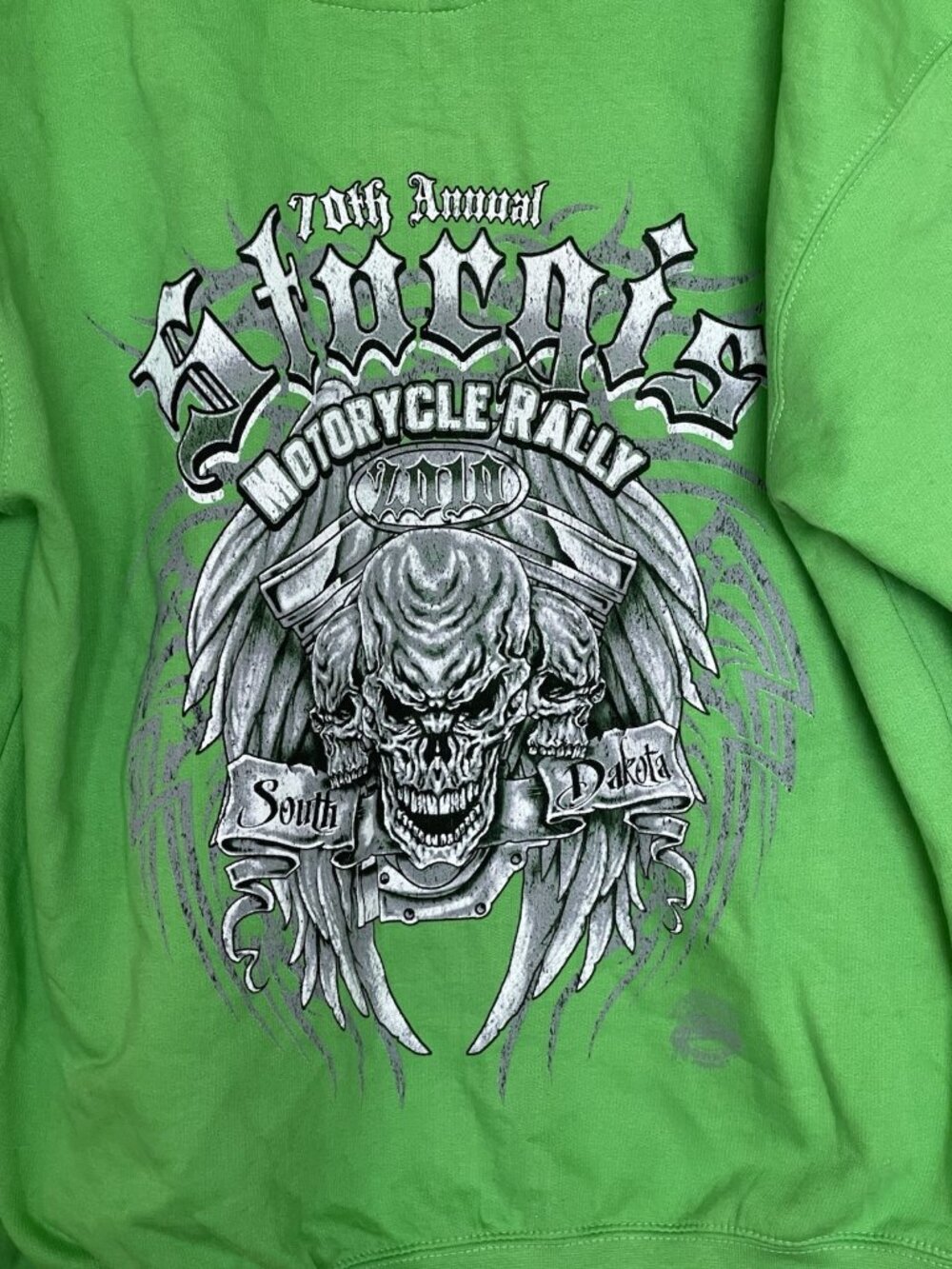 Sturgis 70th Annual Rally Biker Hoodie‎ Jacket Large Green Skull Pacific & Co